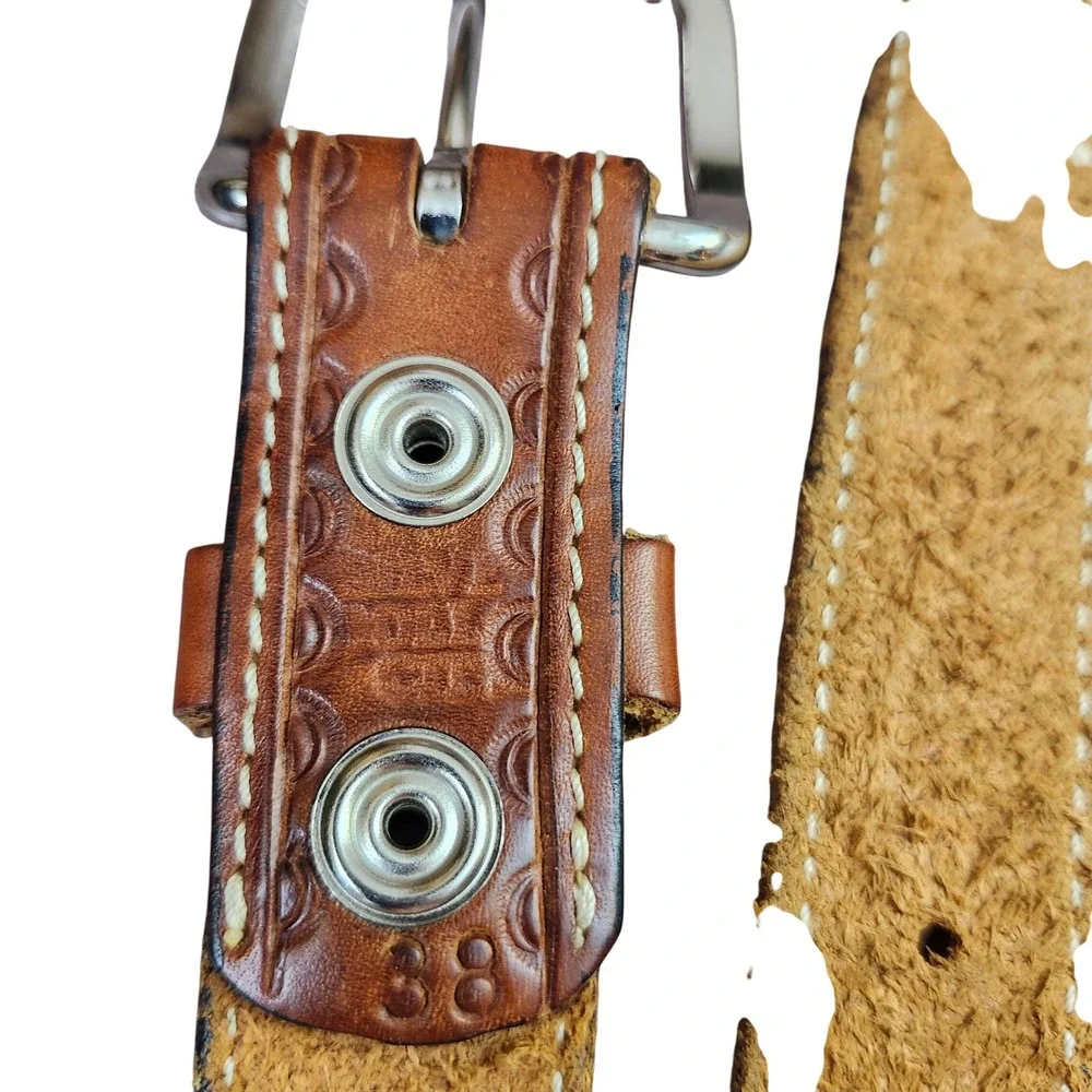 Vtg Justin Top Grain Cowhide Leather Belt Tooled Basketweave Western Size 42 USA